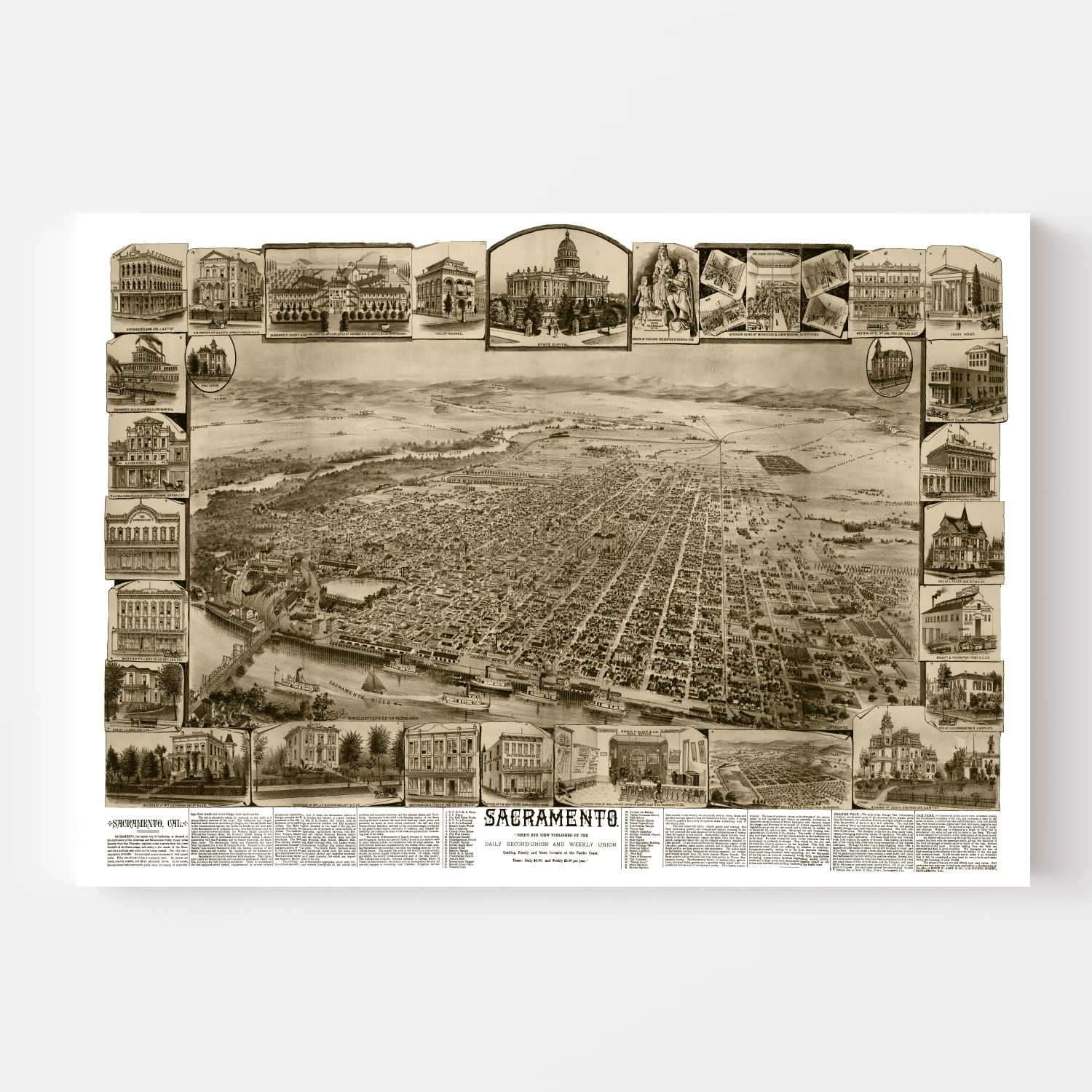 Vintage Map of Sacramento, California 1890