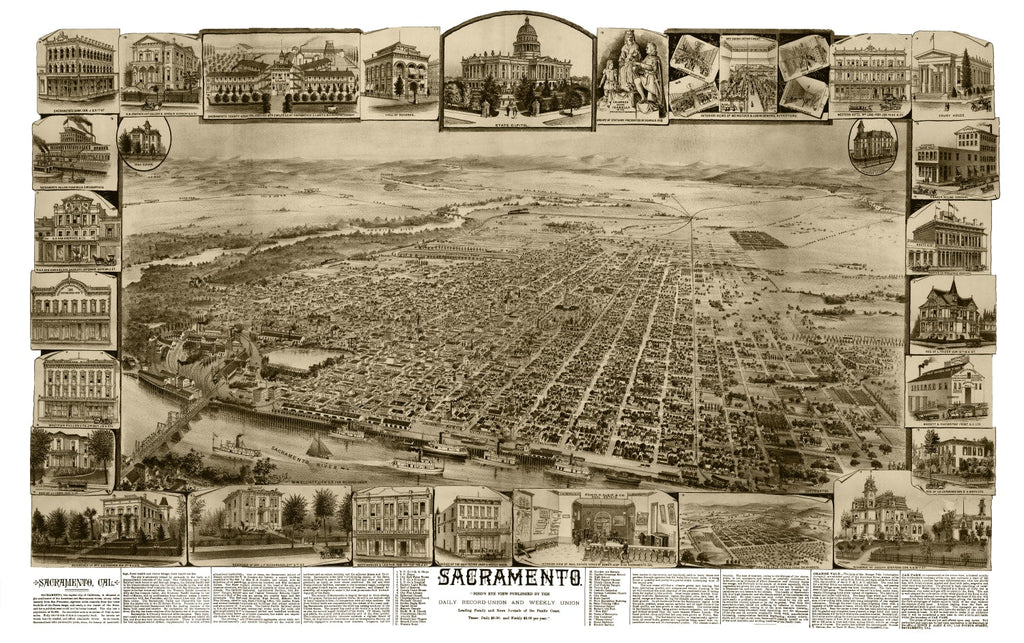 Vintage Map of Sacramento, California 1890