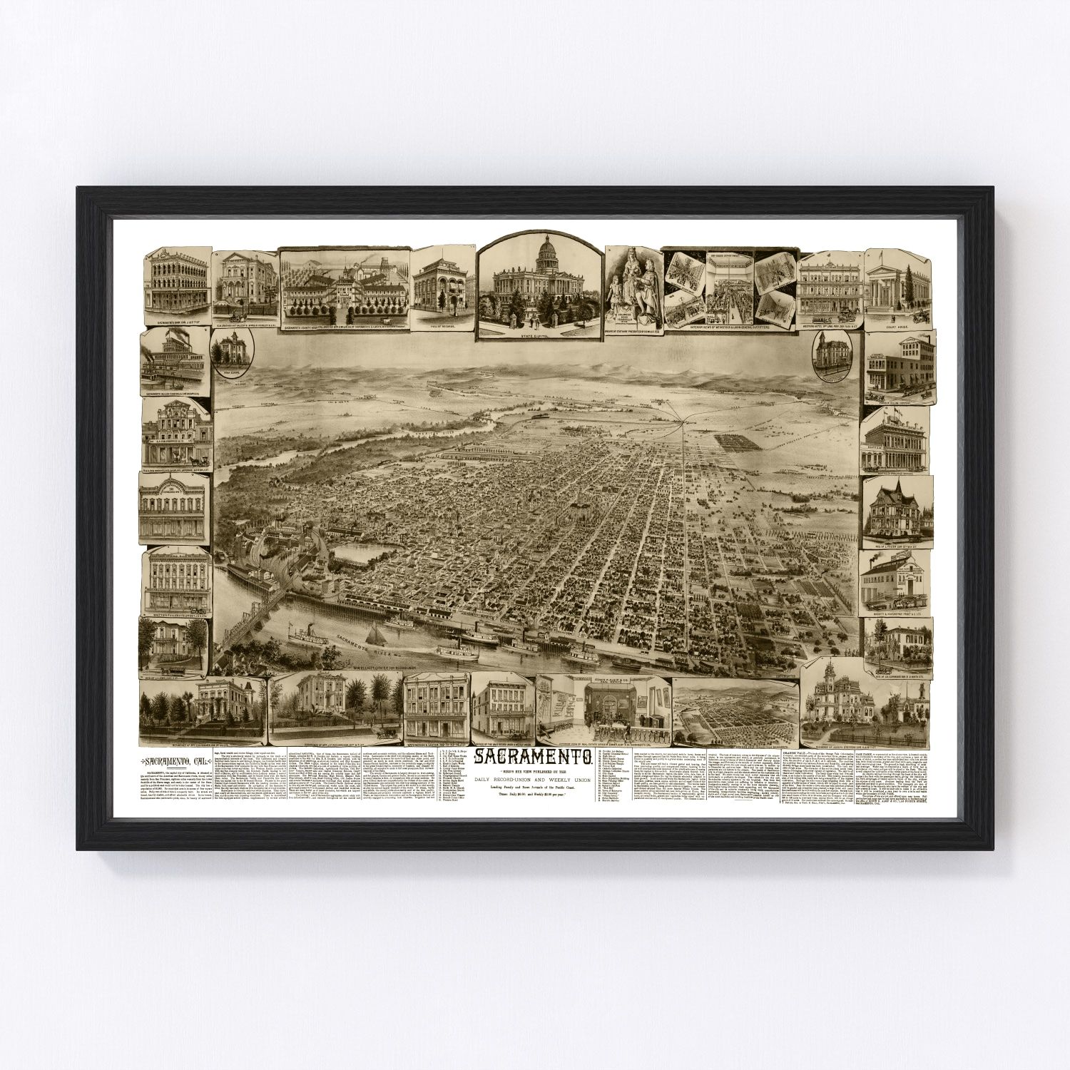 Vintage Map of Sacramento, California 1890