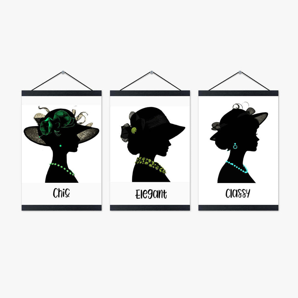 Fashionable Display of 3 Women with Hats and Jewelry on High Quality Canvas