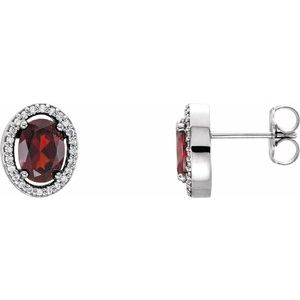 14K White Gold Natural Mozambique Garnet & 1/8 CTW Natural Diamond Earrings