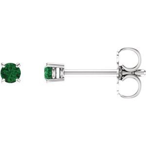 14K White Gold 2.5 mm Natural Emerald Earrings