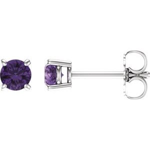 14K White Gold 4 mm Natural Amethyst Earrings