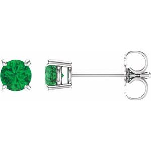 Sterling Silver 4 mm Lab-Grown Emerald Earrings