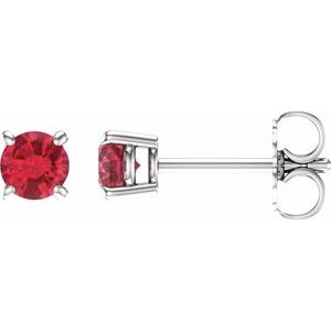 14K White Gold 4 mm Natural Ruby Earrings