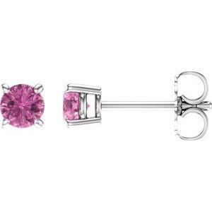 14K White Gold 4 mm Natural Pink Sapphire Earrings