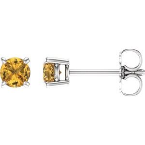 14K White Gold 4 mm Natural Yellow Sapphire Earrings