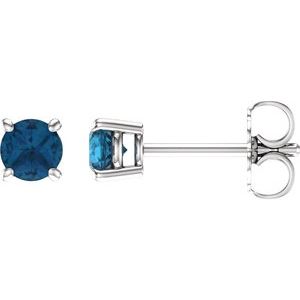 14K White Gold 4 mm Natural London Blue Topaz Earrings