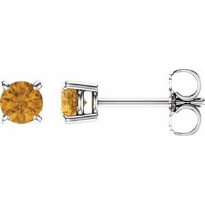 14K White Gold 4 mm Natural Citrine Earrings