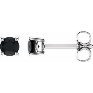 14K White Gold 4 mm Natural Black Onyx Earrings