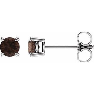 14K White Gold 4 mm Natural Smoky Quartz Earrings
