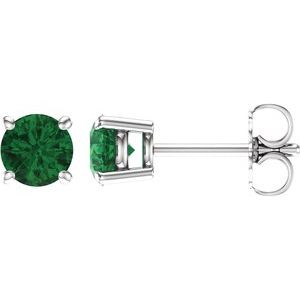 14K White Gold 5 mm Lab-Grown Emerald Earrings