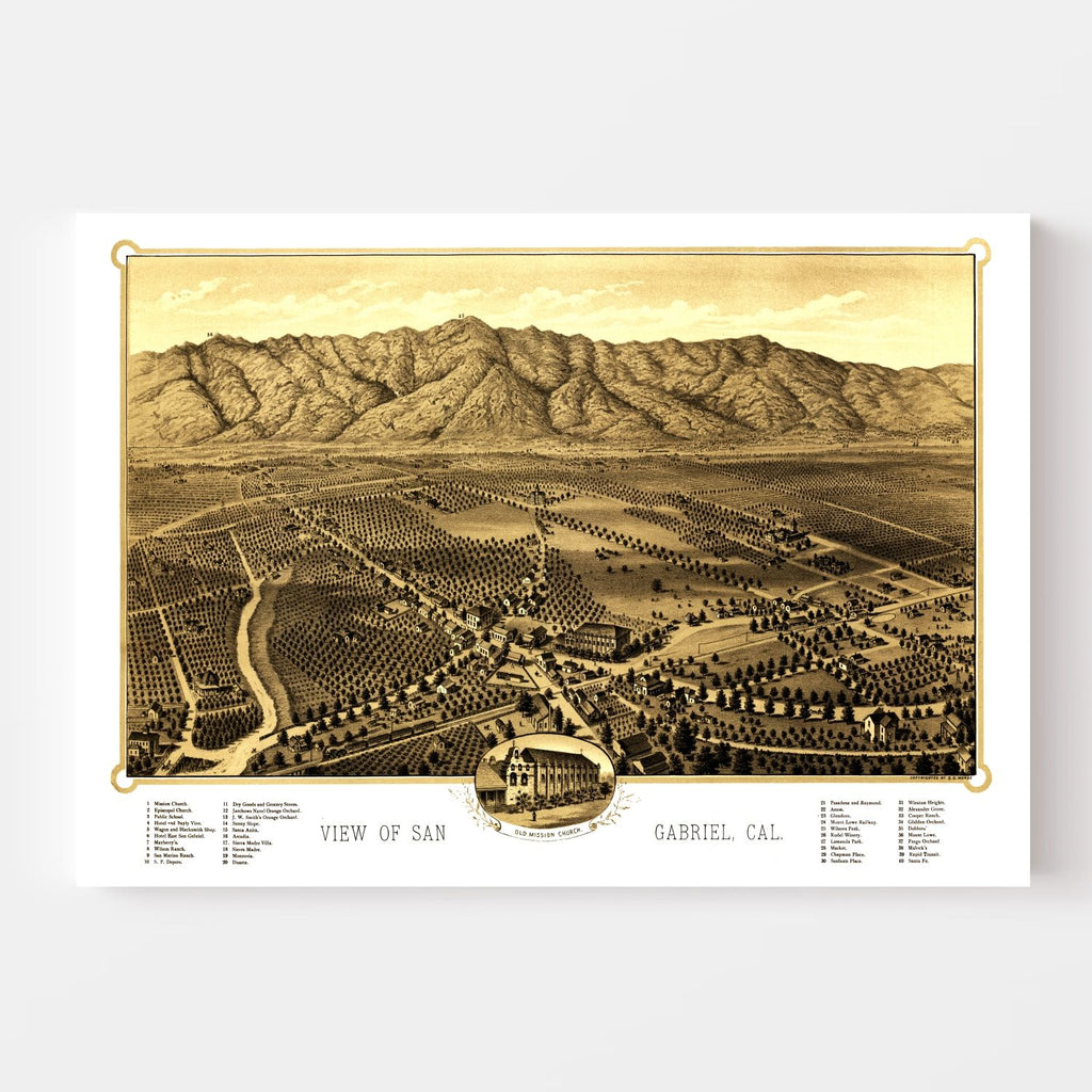 Vintage Map of San Gabriel, California 1893