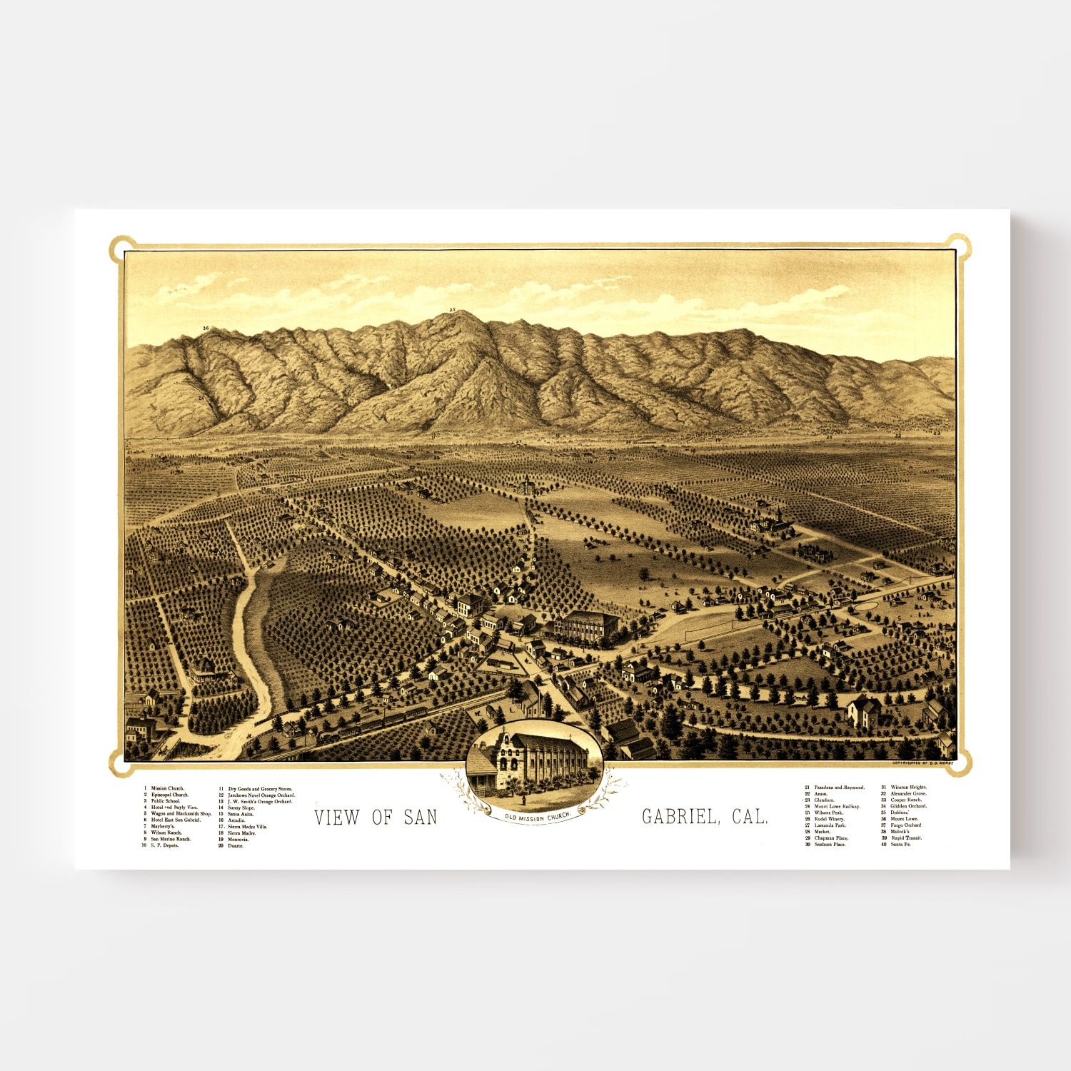 Vintage Map of San Gabriel, California 1893