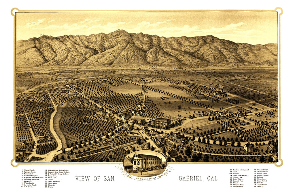 Vintage Map of San Gabriel, California 1893