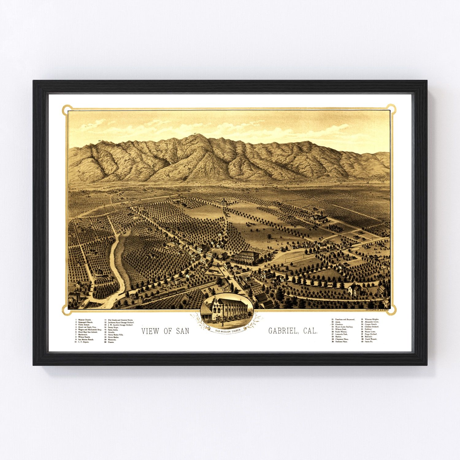 Vintage Map of San Gabriel, California 1893