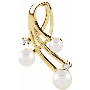 14K Yellow Gold Cultured White Akoya Pearl & 1/10 CTW Natural Diamond Pendant
