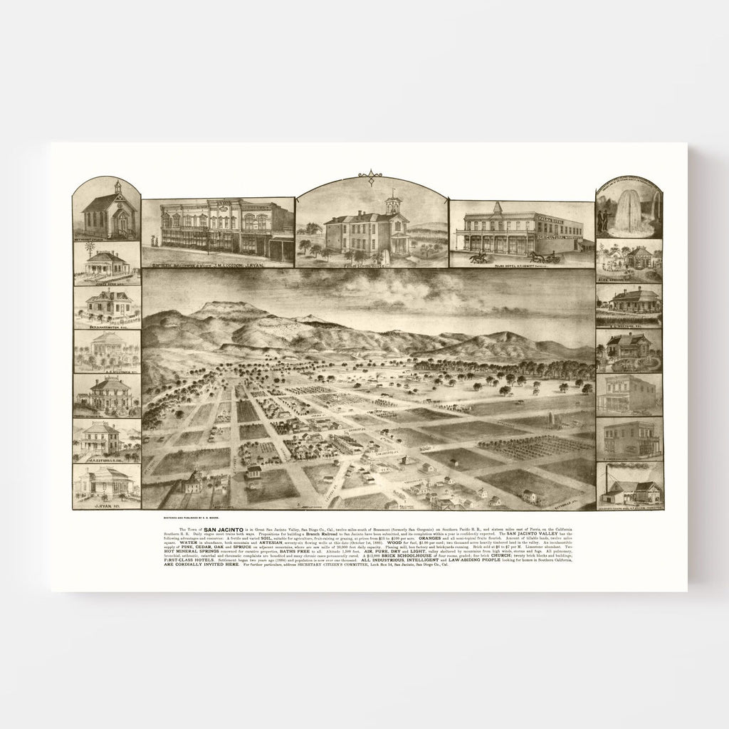 Vintage Map of San Jacinto, California 1886