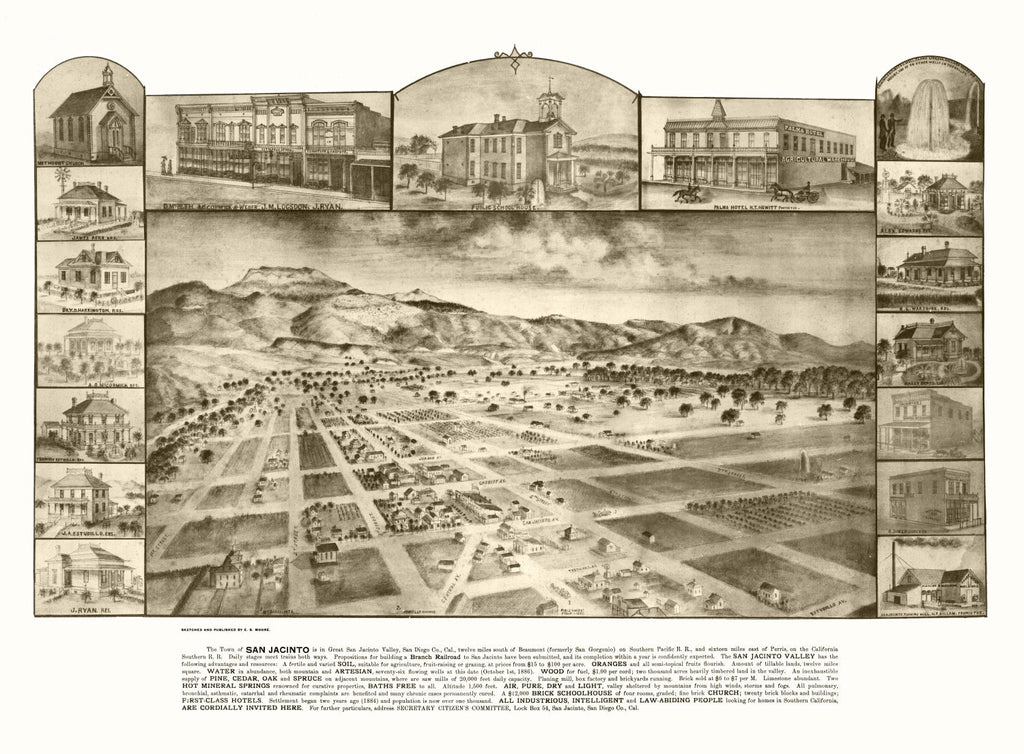 Vintage Map of San Jacinto, California 1886