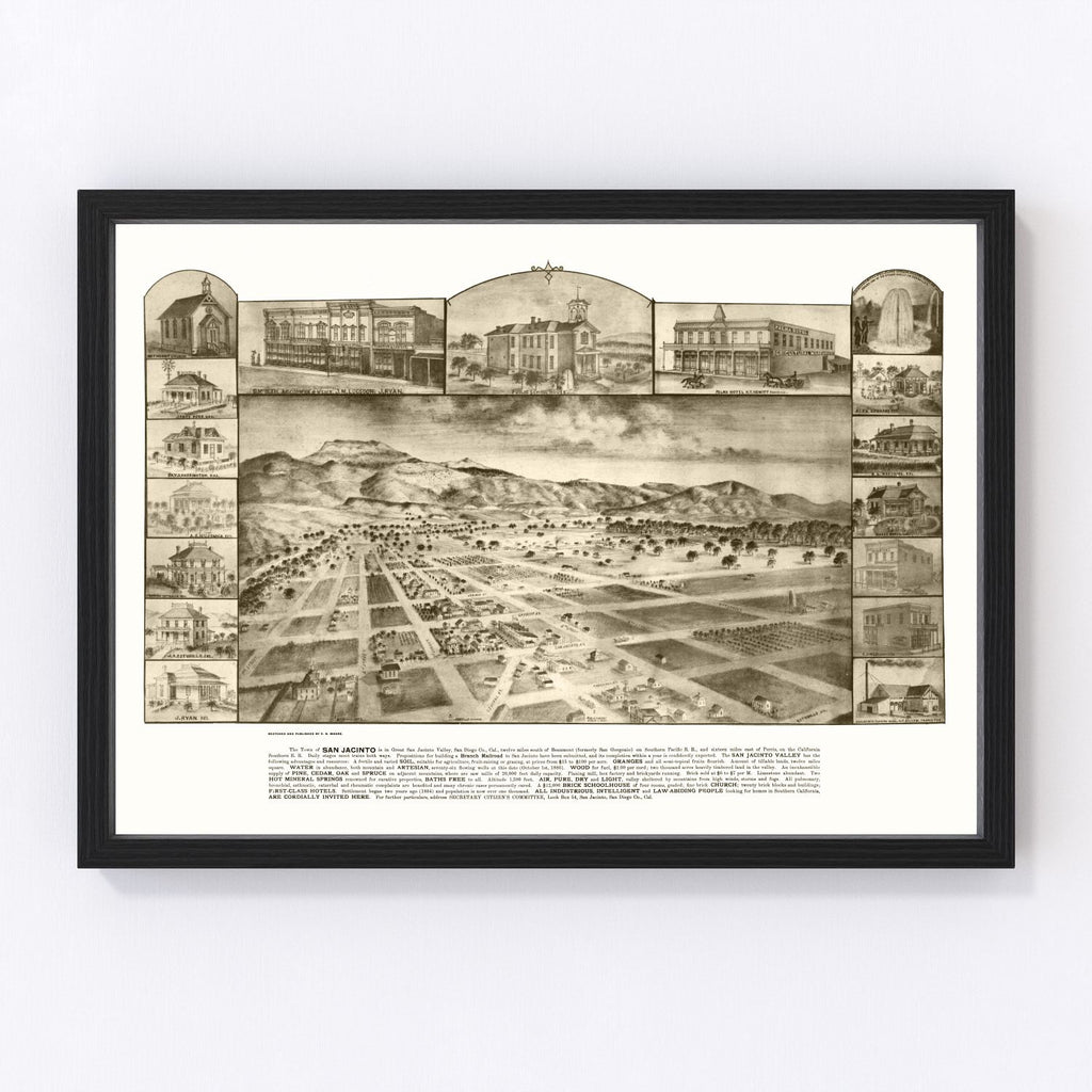 Vintage Map of San Jacinto, California 1886