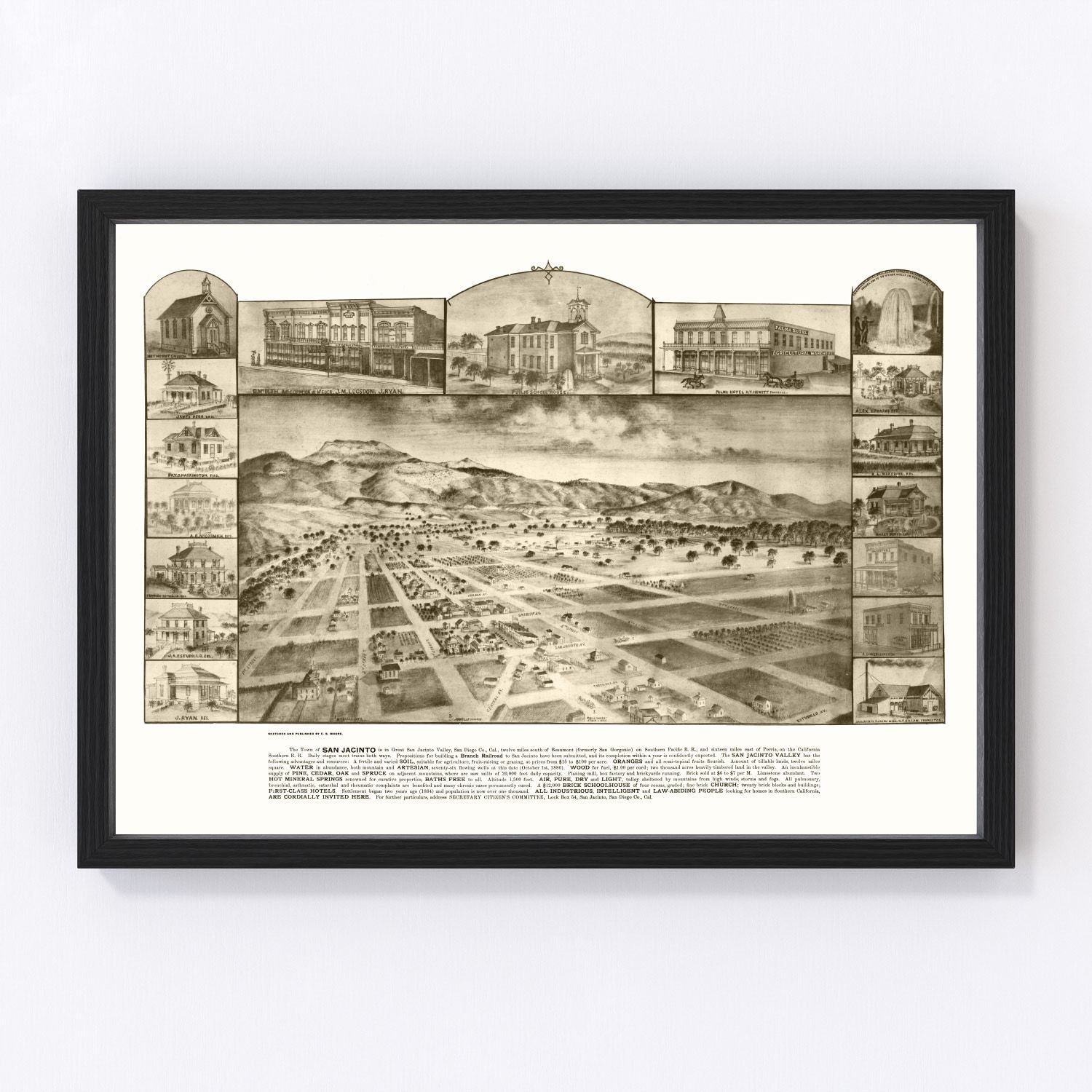 Vintage Map of San Jacinto, California 1886