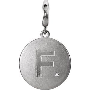 Sterling Silver .005 CT Natural Diamond Initial F Charm/Pendant