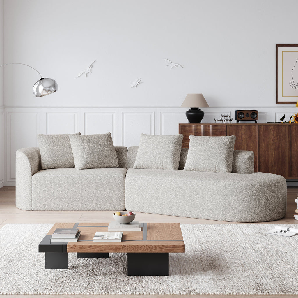 Modern Upholstered Oversized Sectional Sofa, 112-Inch Chenille 4-Seater Extra Deep & Wide Seat Curved Cloud Couch with 4 Throw Pillows, Free Combination Sofa Couch for Living Room,Bedroom