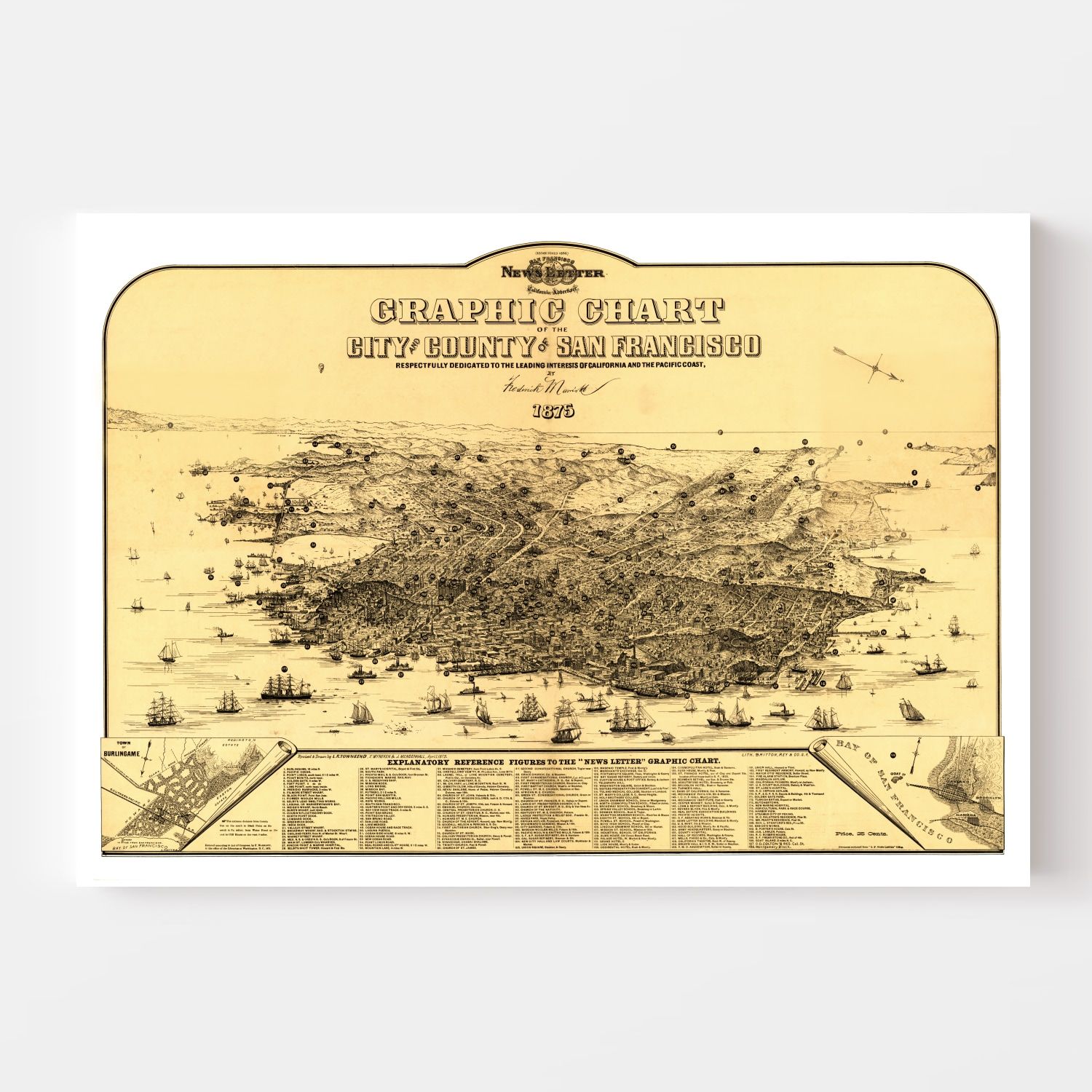 Vintage Map of San Francisco, California 1875