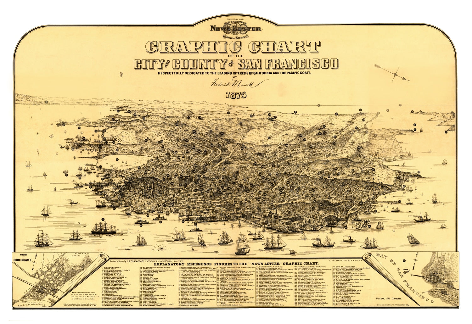 Vintage Map of San Francisco, California 1875