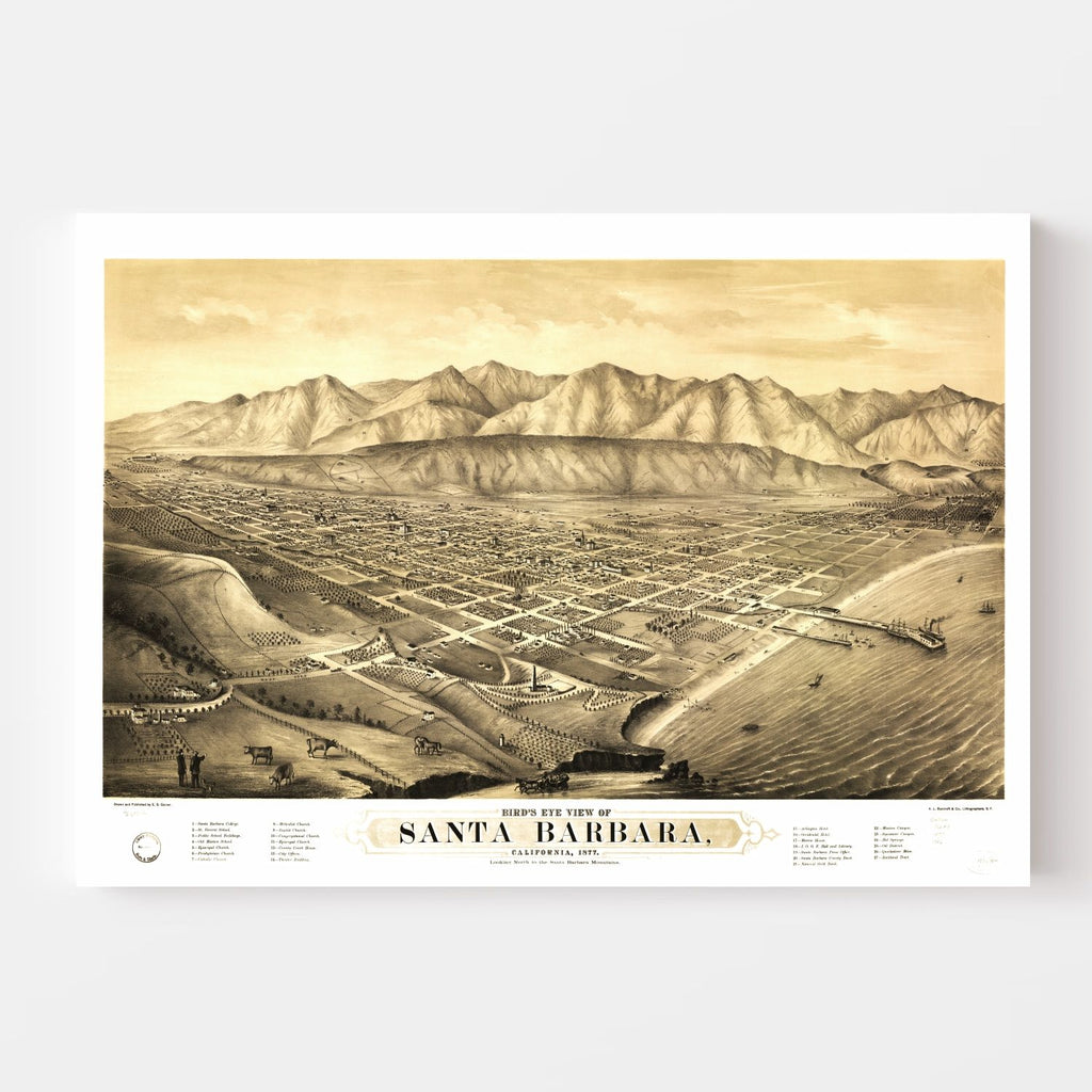 Vintage Map of Santa Barbara, California 1877