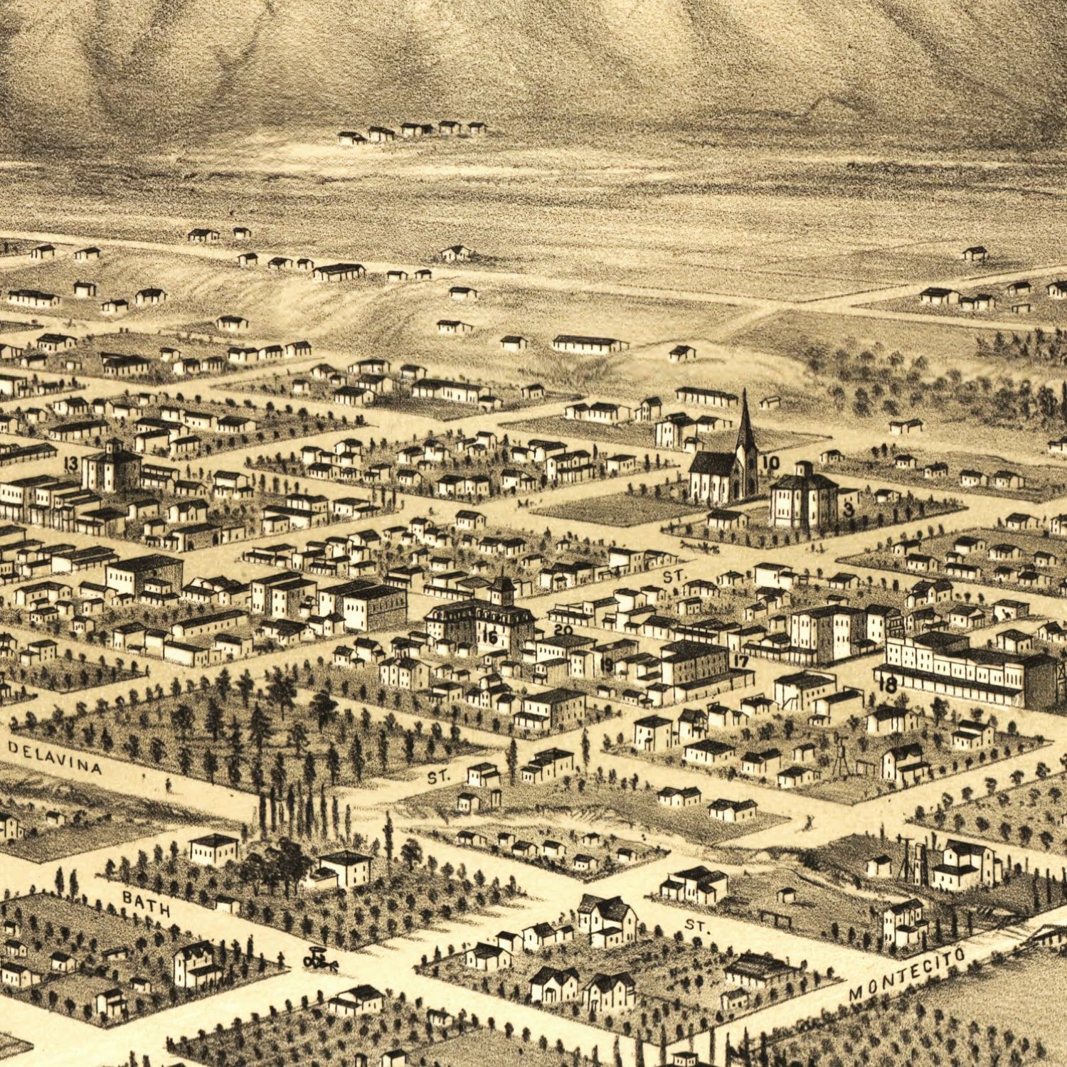 Vintage Map of Santa Barbara, California 1877