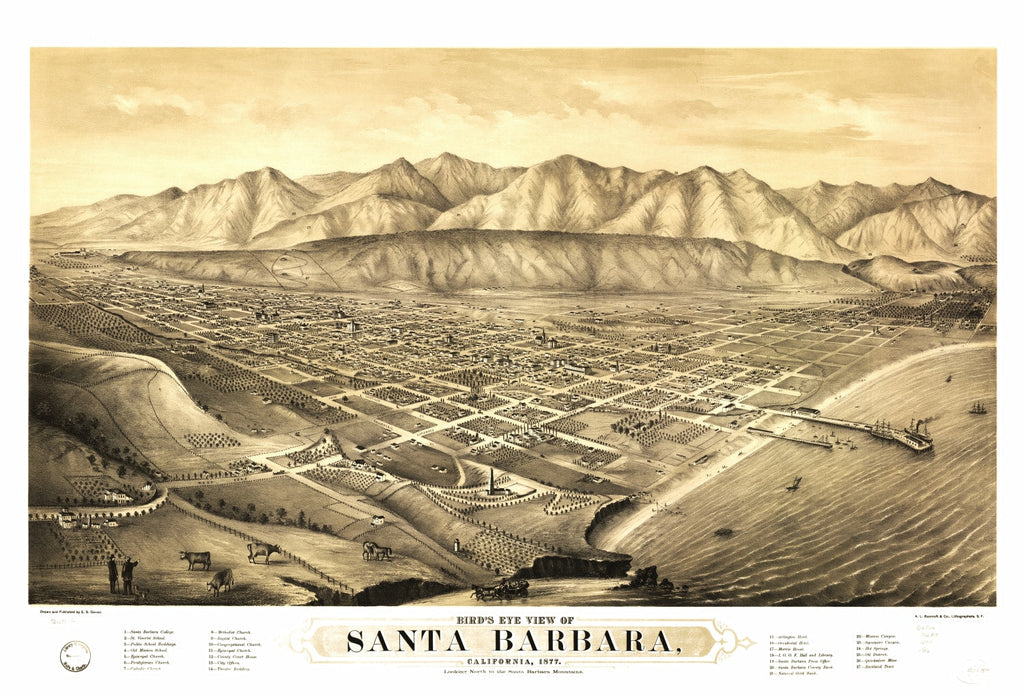 Vintage Map of Santa Barbara, California 1877
