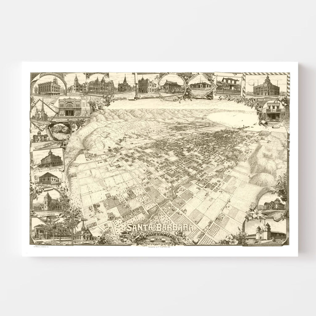 Vintage Map of Santa Barbara, California 1898