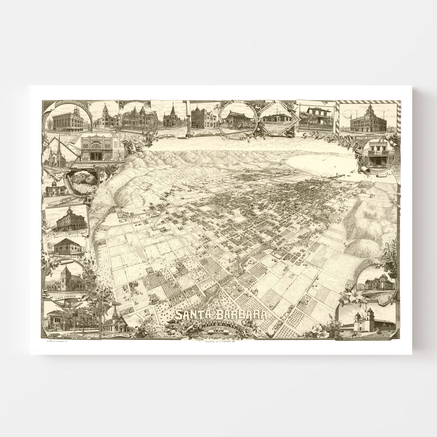 Vintage Map of Santa Barbara, California 1898