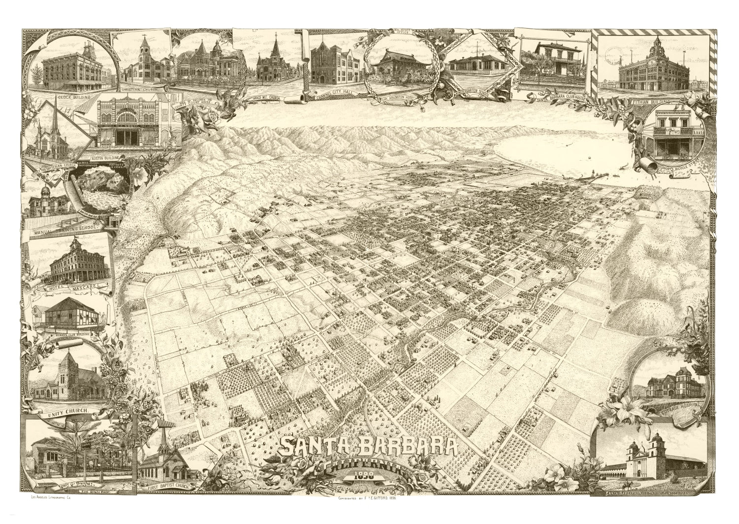 Vintage Map of Santa Barbara, California 1898