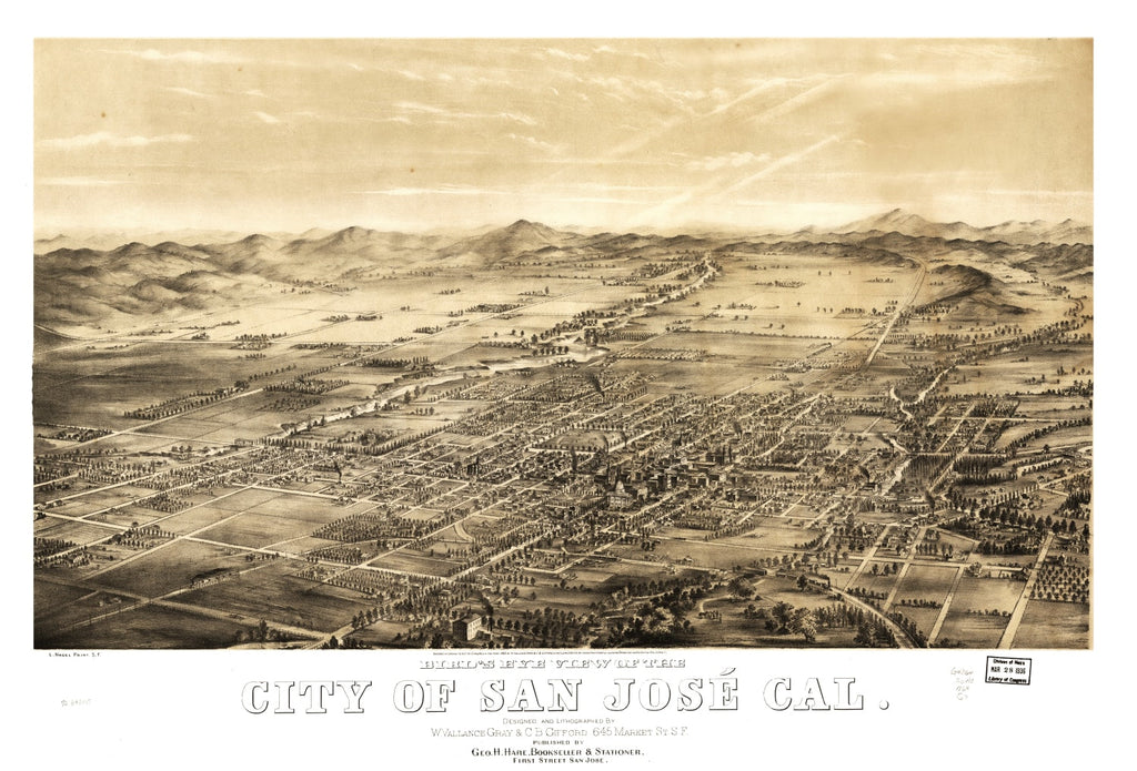 Vintage Map of San Jose, California 1869