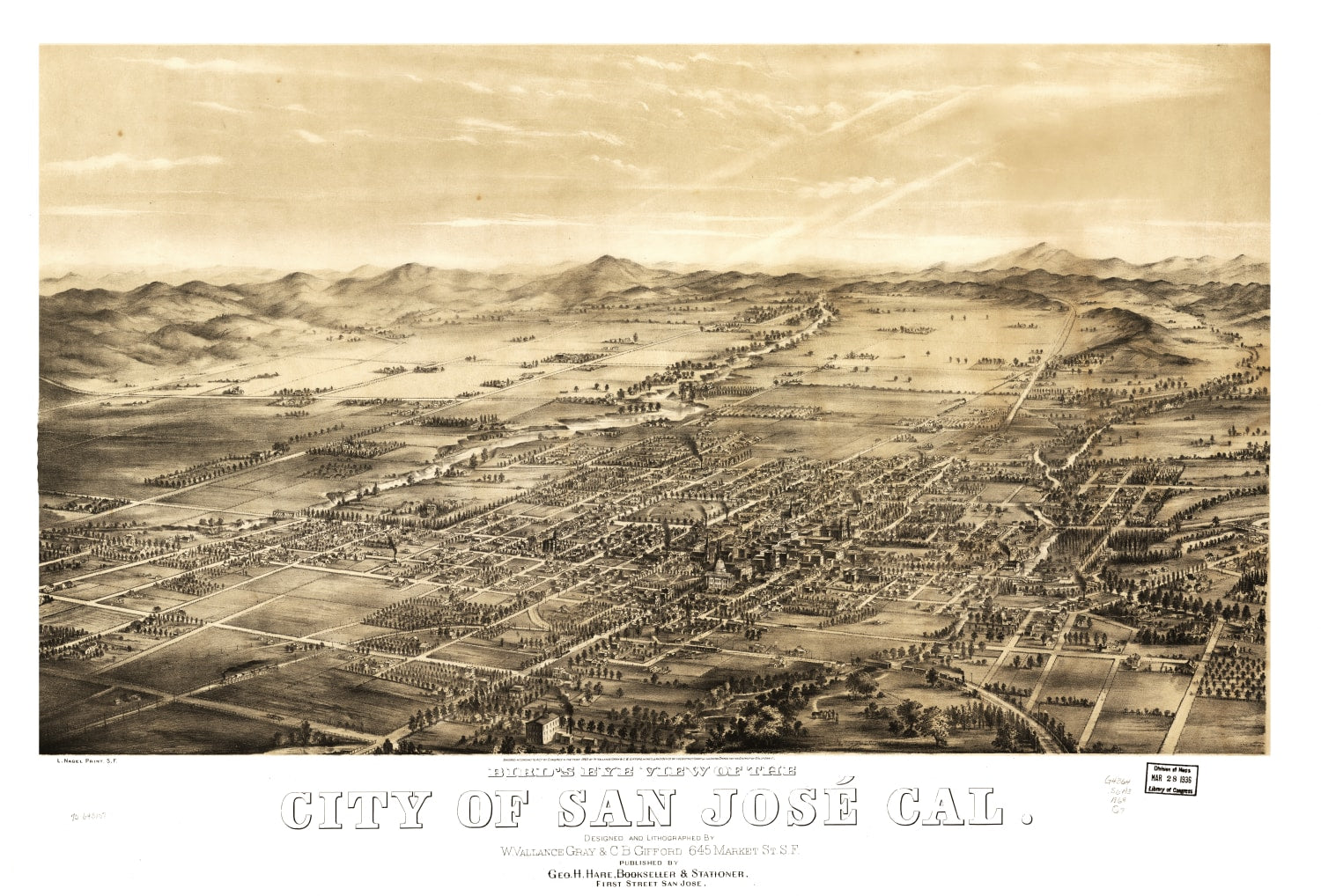 Vintage Map of San Jose, California 1869