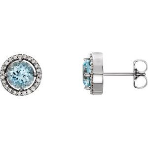 14K White Gold Natural Aquamarine & 1/6 CTW Natural Diamond Earrings