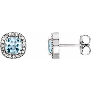 14K White Gold 4 mm Cushion Halo-Style Earring  Mounting – image 2