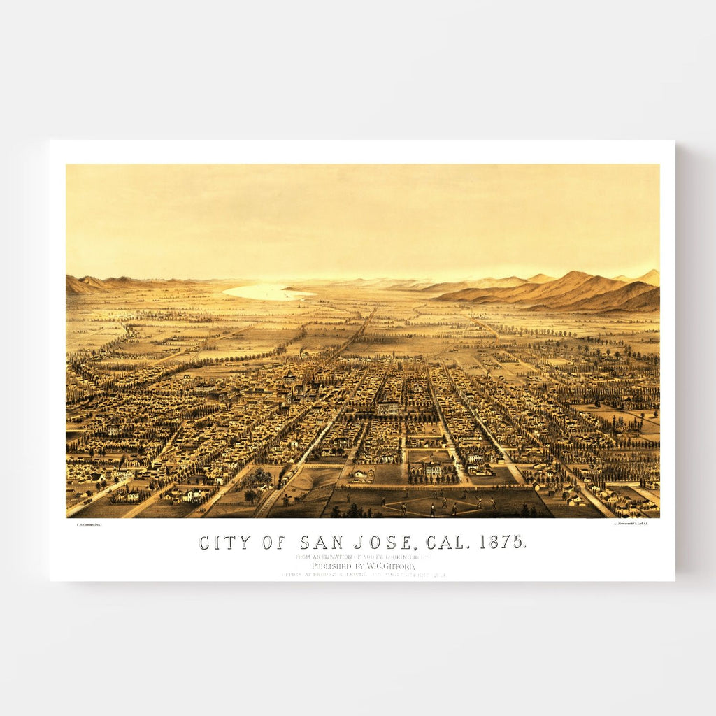 Vintage Map of San Jose, California 1875