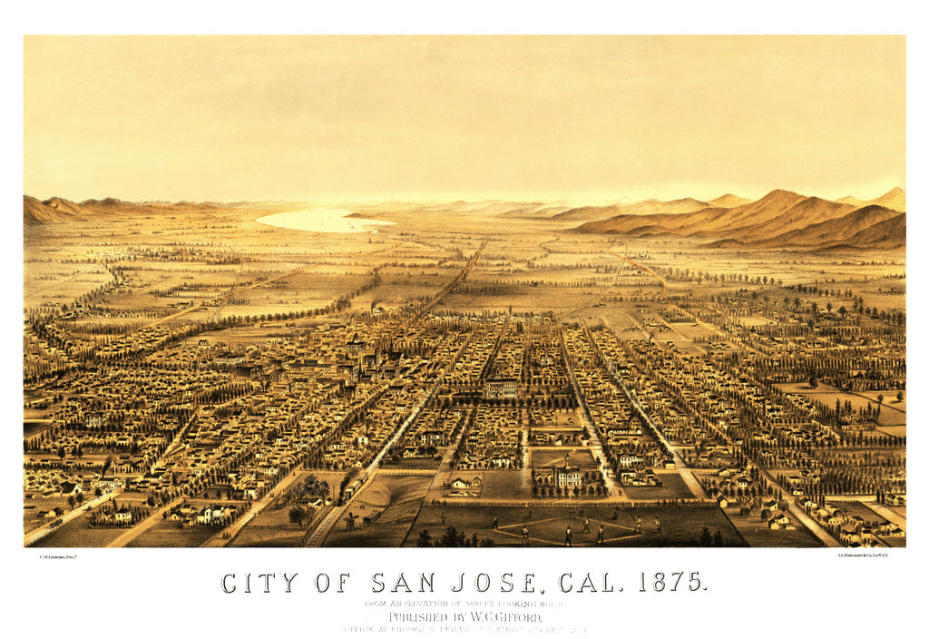 Vintage Map of San Jose, California 1875