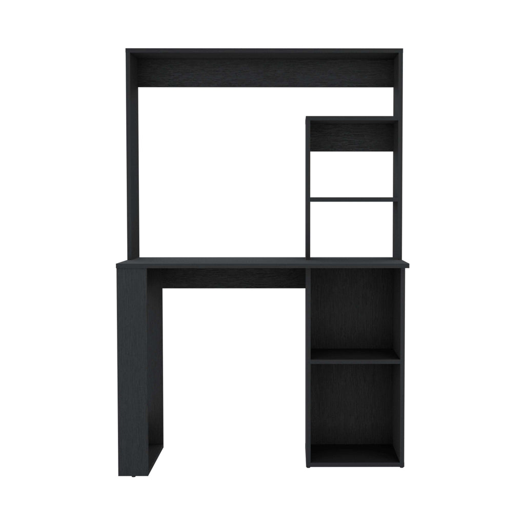 Writing Computer Desk with Storage Shelves and Hutch, Black