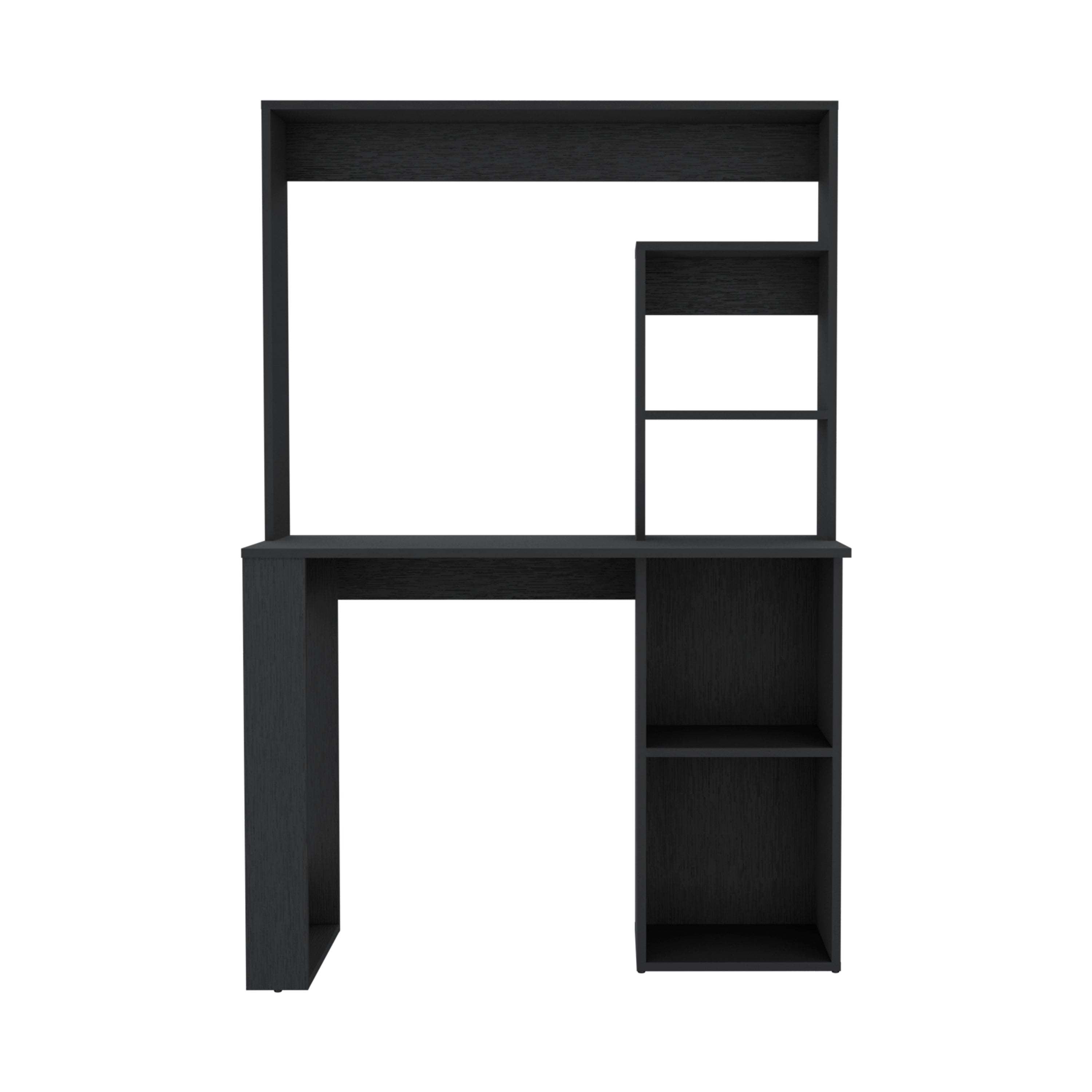 Writing Computer Desk with Storage Shelves and Hutch, Black