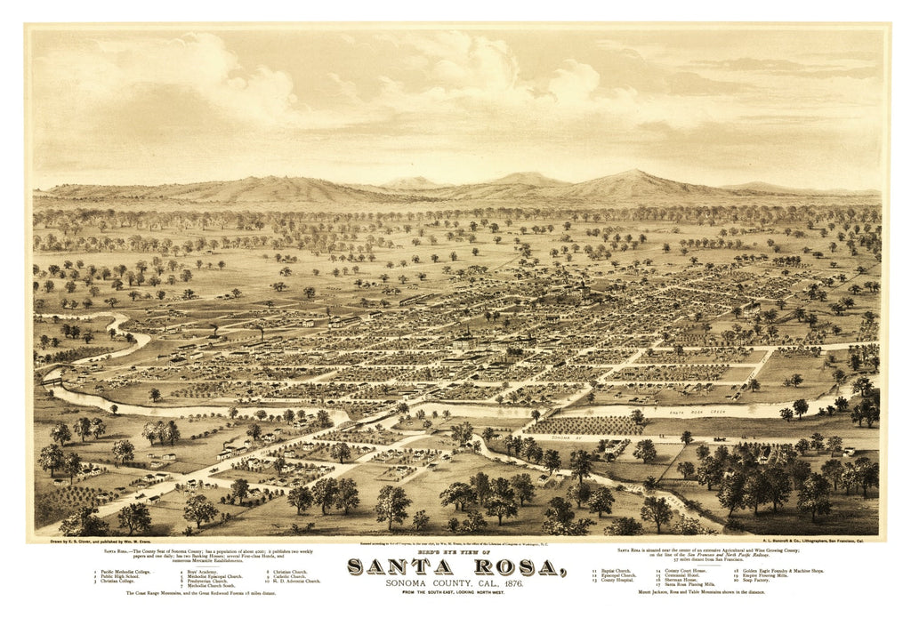 Vintage Map of Santa Rosa, California 1876