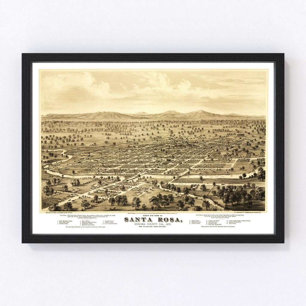 Vintage Map of Santa Rosa, California 1876
