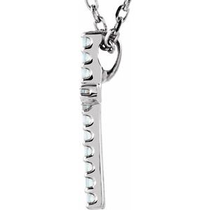 14K White Gold Natural Aquamarine Petite Cross 16" Necklace