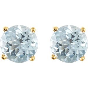 14K Yellow Gold 2.5 mm Natural Aquamarine Earrings – image 2