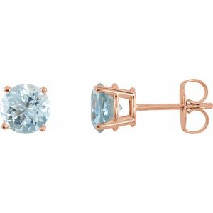 14K Rose Gold 5 mm Natural Aquamarine Earrings