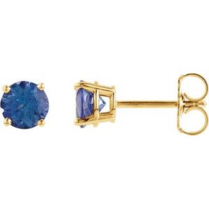 14K Yellow Gold 4 mm Natural London Blue Topaz Earrings
