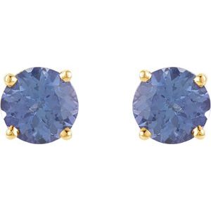14K Yellow Gold 5 mm Natural Tanzanite Earrings – image 2